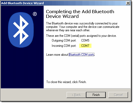 Bluetooth wizard completed